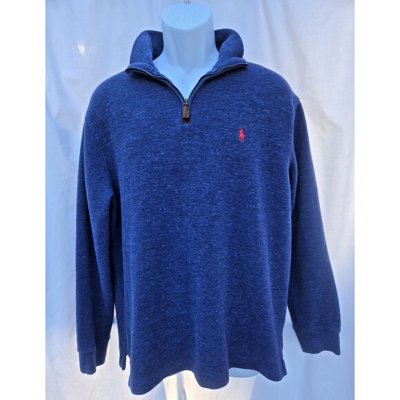 Polo Ralph Lauren Sweater Men's Large 1/4 Zip Long Sleeve Blue Pony Logo Heavy - Picture 1 of 11